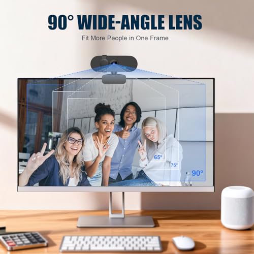 1080P 30FPS Webcam for PC, Auto Light Correction, Fixed Focus | Built-in Mic, Privacy Cover, 90° Wide-Angle Lens, A-to-C Adapter, Plug&Play for Zoom, Microsoft Teams, Video Conferencing