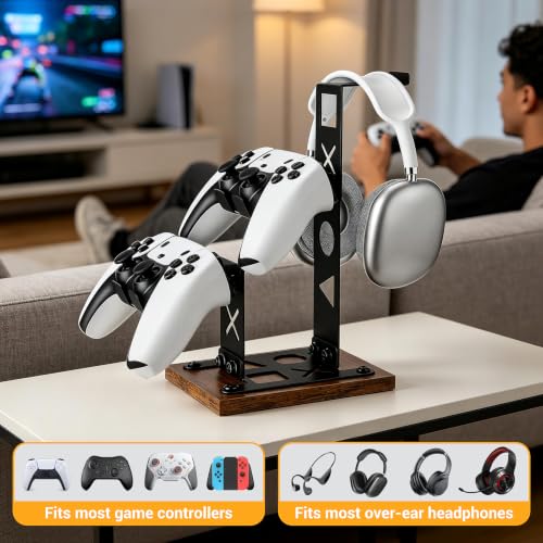 Gaming Headset Stand Game Headphone Organizer Controller Holder for Gamepad | Gaming Headphones Stand Gamepad Organizer Game Earphone Hanger Controller Hook for Desktop,Gaming Desk Accessories Black