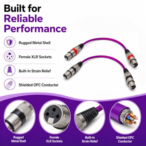 2-Pack Balanced XLR Female to Female Cable 1ft, Triple Shielded OFC Patch Cable for Studio Rack, Mixer, Patch Bay, DMX, for Shure, for Focusrite Scarlett