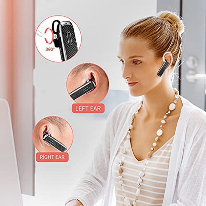 Bluetooth Headset, Hands-Free Wireless Earpiece w/ 18 Hours Playtime and Noise Cancelling Mic for iPhone Samsung Android Cellphone Truck Driver-2Pack