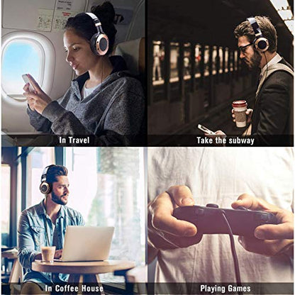 MONODEAL Active Noise Cancelling Headphones with Microphone | with Airplane Adapter, Folding and Lightweight Travel Headsets, Hi-Fi Deep Bass Wired Headphones with Carrying Case