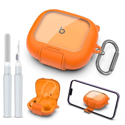 Secure Lock Case for Powerbeats Pro 2 with Phone Stand, LAKSDIURT Shockpoof Protection Cover Compatible with Beats Powerbeats Pro 2 Earbuds Clear Power Pro2 Case with Cleaner Kit & Keychain (Orange) - color: Orange