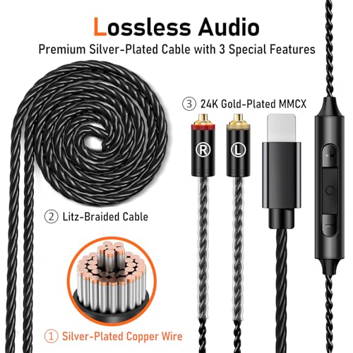 Audiovance Vibes 202ML HiFi 유선 이어버드, 아이폰 14/13/12/11/X, 프로 맥스용 | 마이크가 있는 인이어 헤드폰, 선명한 사운드, 딥 베이스, 소음 차단 이어버드, 실버 도금 코드, 편안한 핏, 케이스 - color: 3-레드