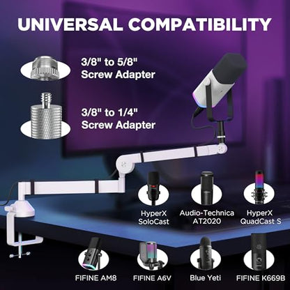 InnoGear Mic Arm Low Profile Microphone Boom Arm Mic Stand 360° Flex, White | Vibration Resistant, 3.3 lbs Weight Capacity, Extendable up to 25.6", Multiple Adapters, for Desk Thickness Within 2.75" - color: White, style: Low-profile A