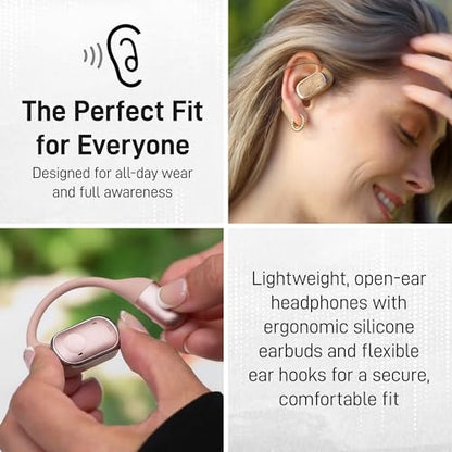 Groovz Open-Ear Plus True Wireless Headphones with Battery Display - Designed & Engineered in the USA - Multi-Point Pairing Bluetooth Open Ear Earbuds Compatible with Apple & Android - Rose Gold - color: Rose Gold