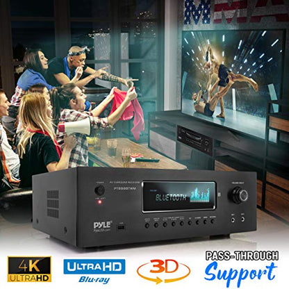 Pyle 1000W Bluetooth Home Theater Karaoke Receiver - 5.2-Ch Stereo Amplifier 2 UHF Wireless Microphone Video Pass-Through Supports, MP3/USB/HDMI/AM/FM Radio - Pyle PT888BTWM.5