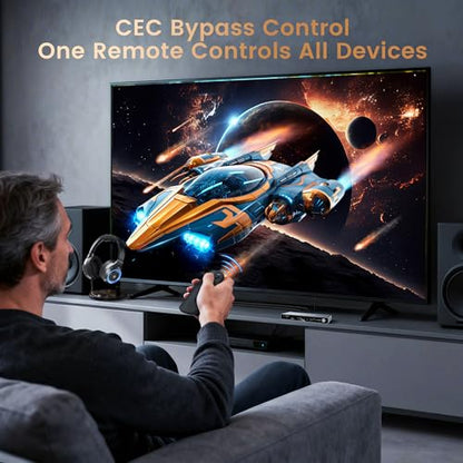 HDMI 2.1 eARC Switch 4 in 1 Out, 4K@120Hz 8K@60Hz Audio Extractor w/Remote | Supports CEC,Optical SPDIF, 3.5mm AUX Audio Output, VRR, ALLM, HDR and HDCP2.3 for PS5, Xbox and 8K Displays