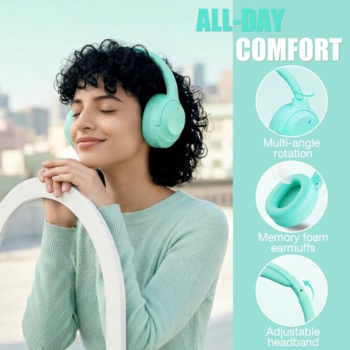 Upgraded Pro‑level Hybrid Active Noise Cancelling Headphones, HD Sound & Big Bass, 2X Softer Comfort, Long ANC Playtime, Wireless Over-Ear Bluetooth Headphones Perfect for Home Office/Travel/Pair - color: Sky Blue