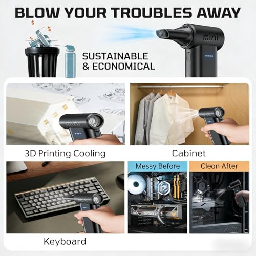 Electric Air Duster 150000RPM - Replaces Compressed Air Cans, 3-Speed Cordless Mini Blower with Fast Charging, Reusable Dust Remover for Computer, Keyboard, Car & Home