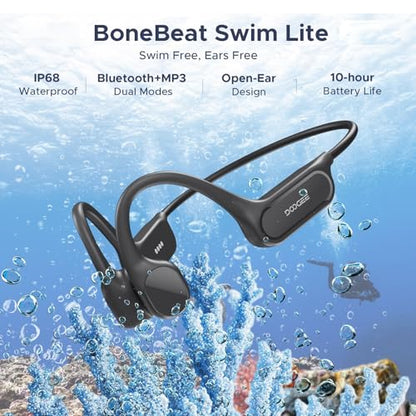 Bone Conduction Headphones IP68 Waterproof Headphones for Swimming, Open-Ear Underwater Swimming Earbuds Bluetooth 5.4 32GB MP3 10H Battery for Sport Running Fitness(DGERY) - color: DGREY