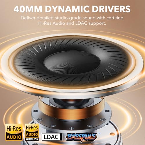 YMOO Active Noise Cancelling Headphones for Airplane Travel | LDAC Hi-Res Audio, Wired Wireless ANC, 100H Playtime Over Ear Headphones, Custom EQ via App, Bluetooth 6.0 Headset for All