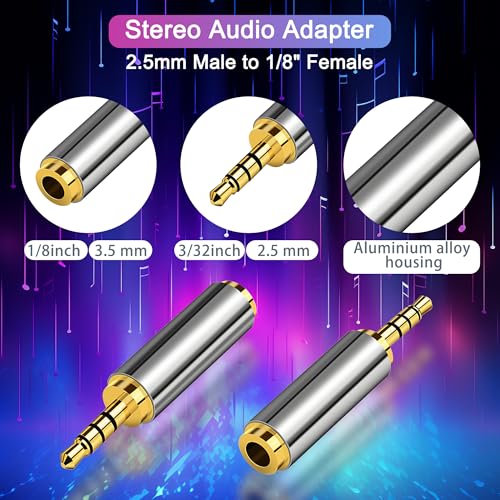 2.5mm Male to 3.5mm Female Adapter 2 Pack Gold Plated Jack Stereo Full Metal Connector Converter for Smartphones, Headphone, Mic, Tablets - style: 2.5M