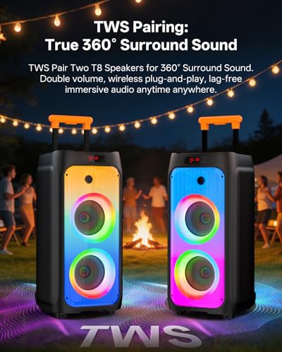 HWWR Karaoke Machine for Adults, Big Party Speaker with 500W Peak Power, Wireless PA System with Dual 8" Subwoofers, Disco Lights & 2 Microphones for Home Party Outdoor, Support USB/AUX/REC/TWS - size: 24 x 11.8 x 11.6 inches