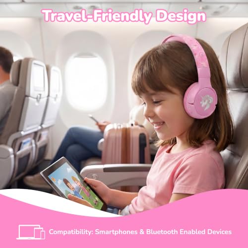 Kids Safe Wireless Light Up Headphones, Foldable Tangle-Free 3.5mm Jack, Volume Limiting 85/94dB, Over-Ear with Microphone for School/Toddlers/Teens/Boys/Girls/Ipad/Tablet/Kindle/Phones/Travel/Plane - color: Purple