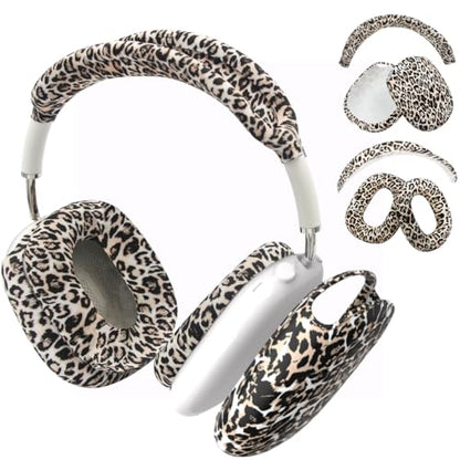 4 in 1 Silicone Case Cover Compatible with Apple Airpods Max 2/1 Headphones(2026/2024/2020), Printed Ear Pad Case Cover Ear Cups Cover and Headband Cover Headband Pad Accessories (Leopard) - color: Leopard