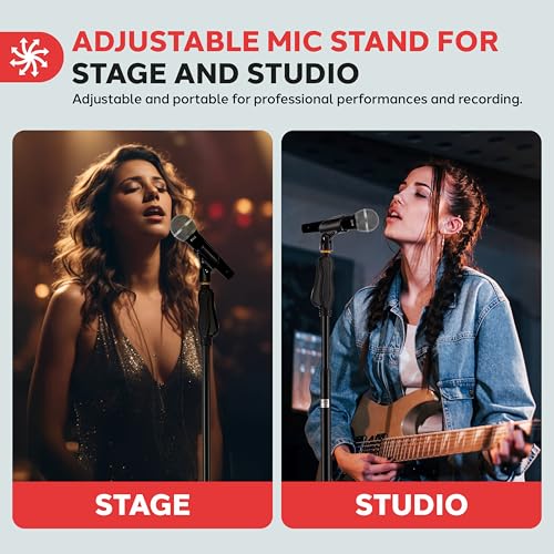 Pyle Universal Microphone Stand - M-6 Mic Mount Holder and Height Adjustable from 27.5” to 57.5” Inch High w/Compact Round Base Plate - Quick Setting Lock-Tight Knob Lightweight and Reliable PMKS40 - color: Black