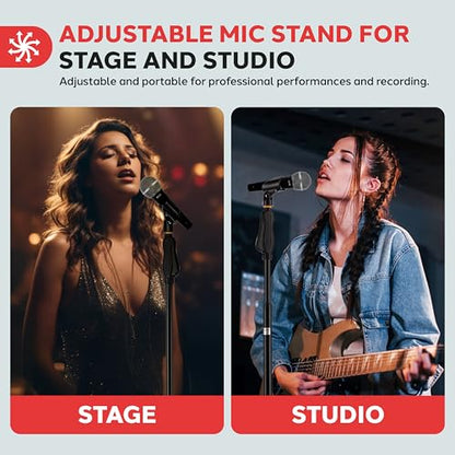 Pyle Universal Microphone Stand - M-6 Mic Mount Holder and Height Adjustable from 27.5” to 57.5” Inch High w/Compact Round Base Plate - Quick Setting Lock-Tight Knob Lightweight and Reliable PMKS40 - color: Black