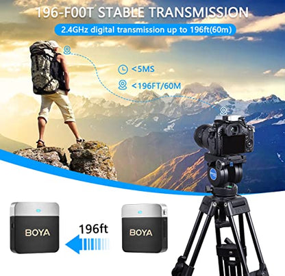 BOYA Wireless Lavalier Microphone 2.4GHz Duan Channel Wireless Micrrophone System with Transmitter and 1 Receiver for Camera iPhone Android Phone Video Recording YouTube Vlog Live Streaming (BY-M1V1) - size: BY-M1V1