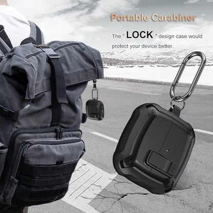 Galaxy Buds 3 Pro/3/3 FE Case Cover with Secure Lock Clip, Shockproof Samsung Galaxy Buds3/3 Pro 2024/3 FE 2025 Protective Hard Cover Shell with Carabiner&Cleaner kit for Men Women, Black - color: Black