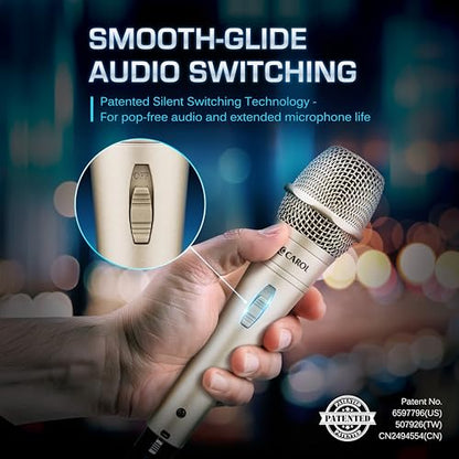 CAROL Edur-916S Golden XLR Wired Vocal Microphone for Singing－Supercardioid | Patented dual-shock-mount minimizes handling noise. Anti-rolling grille keeps the microphone secure on desk. - color: Champagne Gold