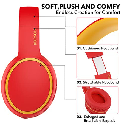 B10 Wireless Bluetooth Over-Ear Headphones, Lightweight Folding Stereo Bass Headset with Mic, 50H Playtime, Volume Control, Bluetooth 5.3 Headphones for iPad/Travel/Tablet/PC (Red) - color: Red