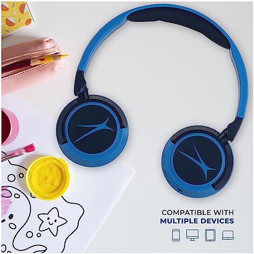 Altec Lansing Kid Safe 2-in-1 Wireless Bluetooth Headphones - Crystal Clear Sound, Safe Volume Limiting, Foldable Design - Enjoy Audio and Protect Your Child's Hearing (Knight Blue) - color: Knight Blue