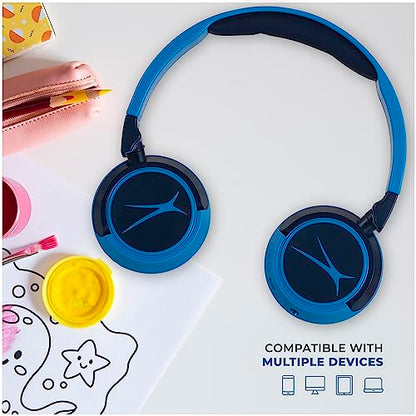 Altec Lansing Kid Safe 2-in-1 Wireless Bluetooth Headphones - Crystal Clear Sound, Safe Volume Limiting, Foldable Design - Enjoy Audio and Protect Your Child's Hearing (Knight Blue) - color: Knight Blue