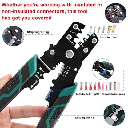 smseace 300pcs 19 Values Electrical Crimp Connectors with Crimping tool spade connector kit Fork Spade Butt Ring Bullet Crimp Connectors - size: 300Pcs