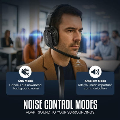 PHILIPS Trucker Bluetooth Headset, Wireless Headset with Noise-Canceling Microphone, 2-in-One Convertible Mono & Stereo Design Headphones, All Day Extended Playtime for Work, Home, Hands-Free Driving - color: Black
