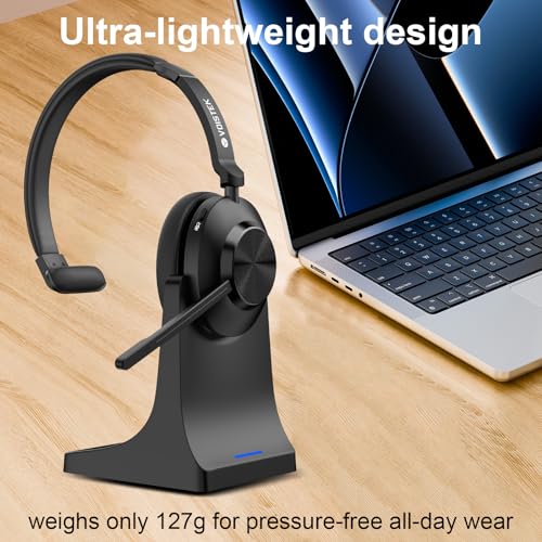 Voistek Wireless Headset with Mic for Work, Single Ear Headset with Charge Stand for Remote & Office, Bluetooth 5.3 & USB 2.4G Dongle for Windows, Mac, Chrome, Linux, iOS, iPadOS, Android