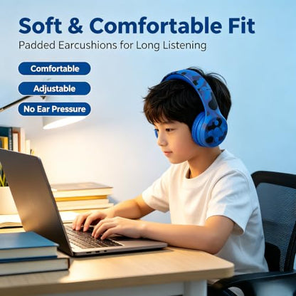 Toddler Headphones Wireless,Kids camo Bluetooth Headphones, Volume Limiting Over Ear Headphones, Comfort Ear Cushions for Children Online Learning, Travel & Entertainment (camo) - color: Blue Camo