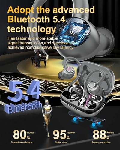 Wireless Earbuds, Bluetooth 5.4 Headphones Sport Over Ear Buds With ENC Mic | Noise Cancelling Mic,48H, Wireless Earphone with Earhooks, Stereo Deep Bass, IP7 Waterproof Ear Bud for Workout Running, Grey - color: Grey
