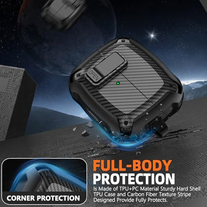 Safety Lock Case for Samsung Galaxy Buds3 FE/Pro/3 (Black) | Carbon fibre texture Design,with Cleaning Kit & Keychain,Mecha Protective Case - color: A-black