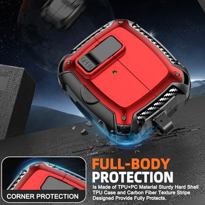 Safety Lock Case for Samsung Galaxy Buds3 FE/Pro/3 (RED) | Compatible with MagSafe, with Phone Stand& Cleaning kit,Keychain, - color: A-A-A-Red