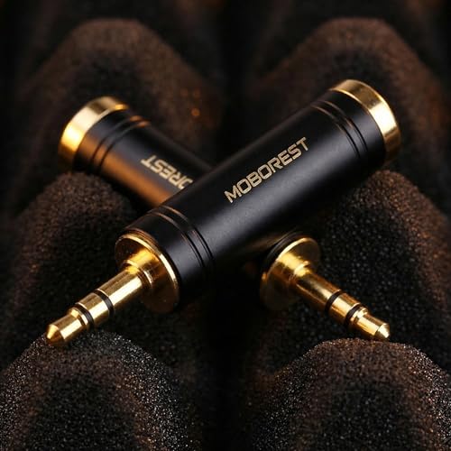 MOBOREST 3.5mm ~ 0.25인치 잭 어댑터 헤드폰 어댑트, 퓨어 구리, 블랙 2P | 1/8 ~ 1/4 Aux 컨버터, 기타 앰프, 믹서, 스튜디오, 홈 시어터 및 라이브 무대 사용을 위한 솔리드 황동 6.35mm 헤드셋 어댑터 - color: 블랙-2개