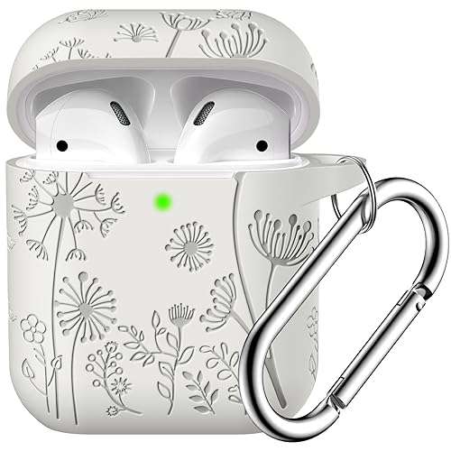 Lerobo for AirPod Case 2nd/1st Generation with Keychain | Flower Engraved Soft Silicone Cover for AirPods 2 Case, Wireless Charging, Shockproof, One-piece Design, Starlight - color: Starlight