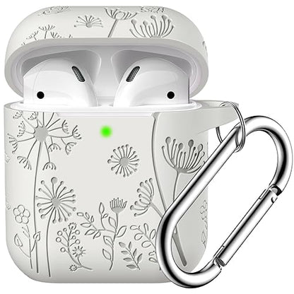 Lerobo for AirPod Case 2nd/1st Generation with Keychain | Flower Engraved Soft Silicone Cover for AirPods 2 Case, Wireless Charging, Shockproof, One-piece Design, Starlight - color: Starlight