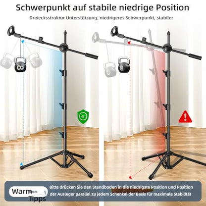 Mic Stand, 6-in-1 Microphone Stand with Floor Boom, Support Boom, Gooseneck, Mic Clips, Tablet Phone Holder, Black, Metal, Portable, Adjustable - size: Large