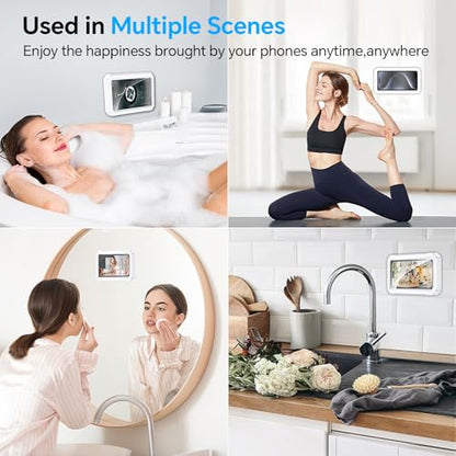 Coolpow Shower Phone Holder Waterproof【480°Rotatable】 Retractable Adjustable Shower Phone Case Shower Bathroom Wall Phone Mount Stand Water Proof Anti Fog Case for 4-7" Cellphones Shower Accessories - color: White