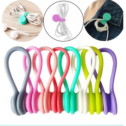 Magnetic Silicone Cable Organizer for Earphones and Data Cables, Cord Management Clip for USB and Headphones