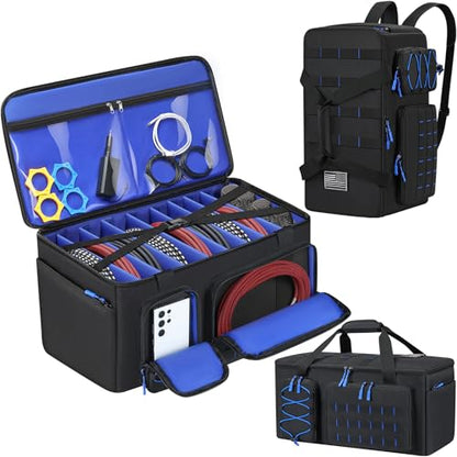 Large Capacity DJ Cable Gig Bag with 8 Customizable Dividers & 6 Pockets | Soft Thick Padded, Heavy Duty, Cable Organizer Backpack for Electronic Musician, Mobile EDM DJ, Live Sound Engineering