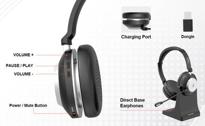 Wantek Wireless Headset with Mic- USB & Bluetooth Connectivity, 50-Hour Battery Life, AI Noise Cancelling Adjustable Microphone Charging Dock, Comfort Fit for Home/Office/Mobile Phone