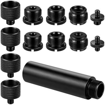 13 Pack Microphone Stand Adapter Screws with Extension Tube | 3/8 to 5/8 and 1/4 Screw Thread Adapter Mic Thread Adapter Set for Mic Boom Arm, Microphone Camera Tripod, Projector Stand