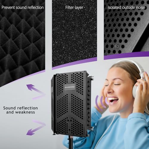 Microphone Isolation Shield, 5 Panels Sound Proof Mic Shield with Mic Stand, High Density Absorbent Foam Mic Isolation Shield for Recording Studio Vocal Booth Equipment - size: 5P(26.5"x9.9")