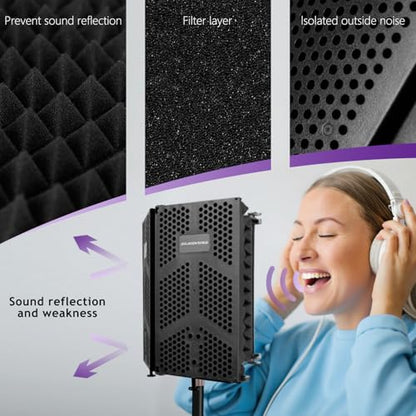 Microphone Isolation Shield, 5 Panels Sound Proof Mic Shield with Mic Stand, High Density Absorbent Foam Mic Isolation Shield for Recording Studio Vocal Booth Equipment - size: 5P(26.5"x9.9")