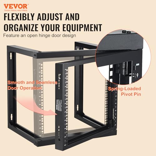 VEVOR 9U Server Rack, Wall Mount Network Rack for 19 Inch IT & AV Equipment, Open Frame 18" Deep 150 lbs Max Load Capacity - size: 9U-1