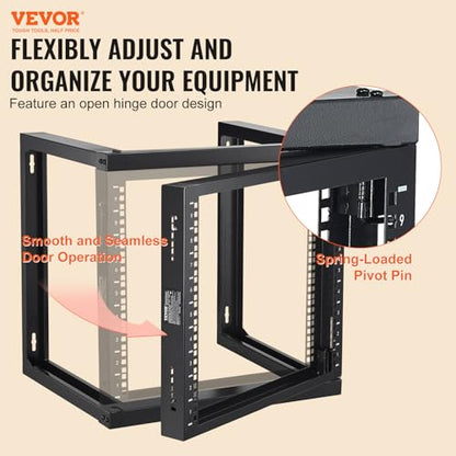 VEVOR 9U Server Rack, Wall Mount Network Rack for 19 Inch IT & AV Equipment, Open Frame 18" Deep 150 lbs Max Load Capacity - size: 9U-1