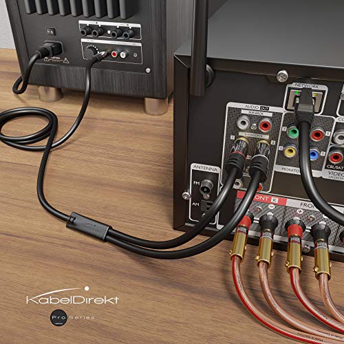 KabelDirekt – RCA/Phono Y Cable – 1×2 – 15ft | Coax, male/male plugs, analog/digital, adapter for subs/amps/Hi-Fis/home theater/receivers, black - size: 15 feet, style: 1-Pack