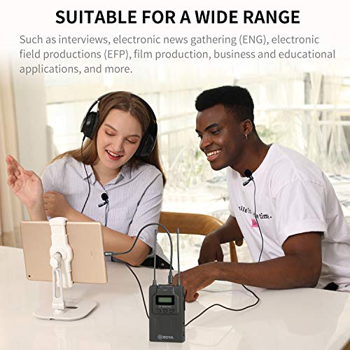 BOYA Dual Wireless Lavalier Microphone Smartphone, Dual-Channel System 2 Transmitter & 1 Receiver for DSLR Camera Recorder iPhone 11 X 8 7 6 Samsung YouTube Street Interview Facebook Livesteam Vblog