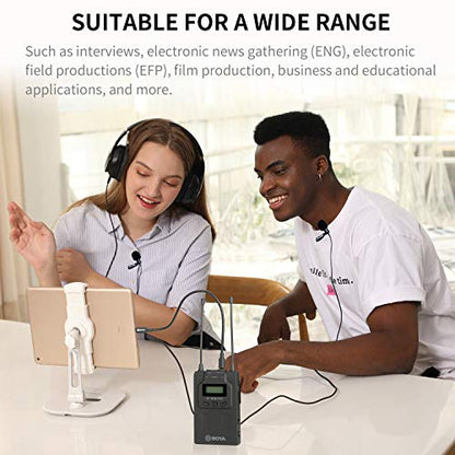 BOYA Dual Wireless Lavalier Microphone Smartphone, Dual-Channel System 2 Transmitter & 1 Receiver for DSLR Camera Recorder iPhone 11 X 8 7 6 Samsung YouTube Street Interview Facebook Livesteam Vblog